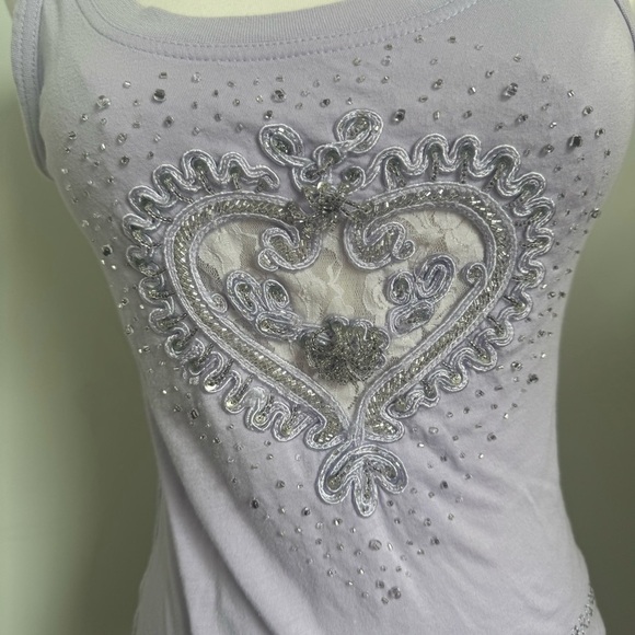 ✨ Parasuco Vintage Lilac Rhinestone Heart Tank – Rare 2000s Y2K S - Picture 5 of 9